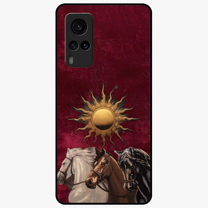 Solar Riders Glass Case showing flat back view with dynamic rider themed artwork and glossy glass finish.