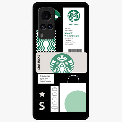 Starbucks Mocha Glass Case showing flat back view with coffee inspired artwork and glossy glass finish.