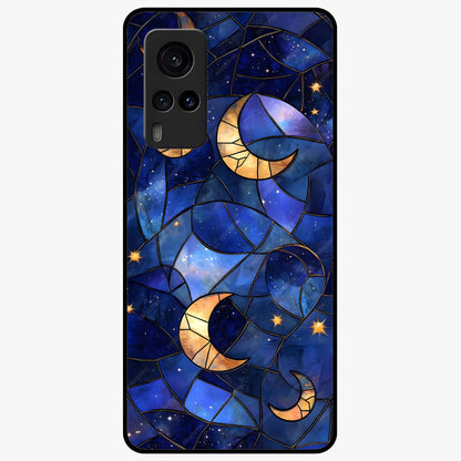 Starlit Sky Tapestry Glass Case showing flat back view with decorative starry sky tapestry artwork and glossy glass finish.