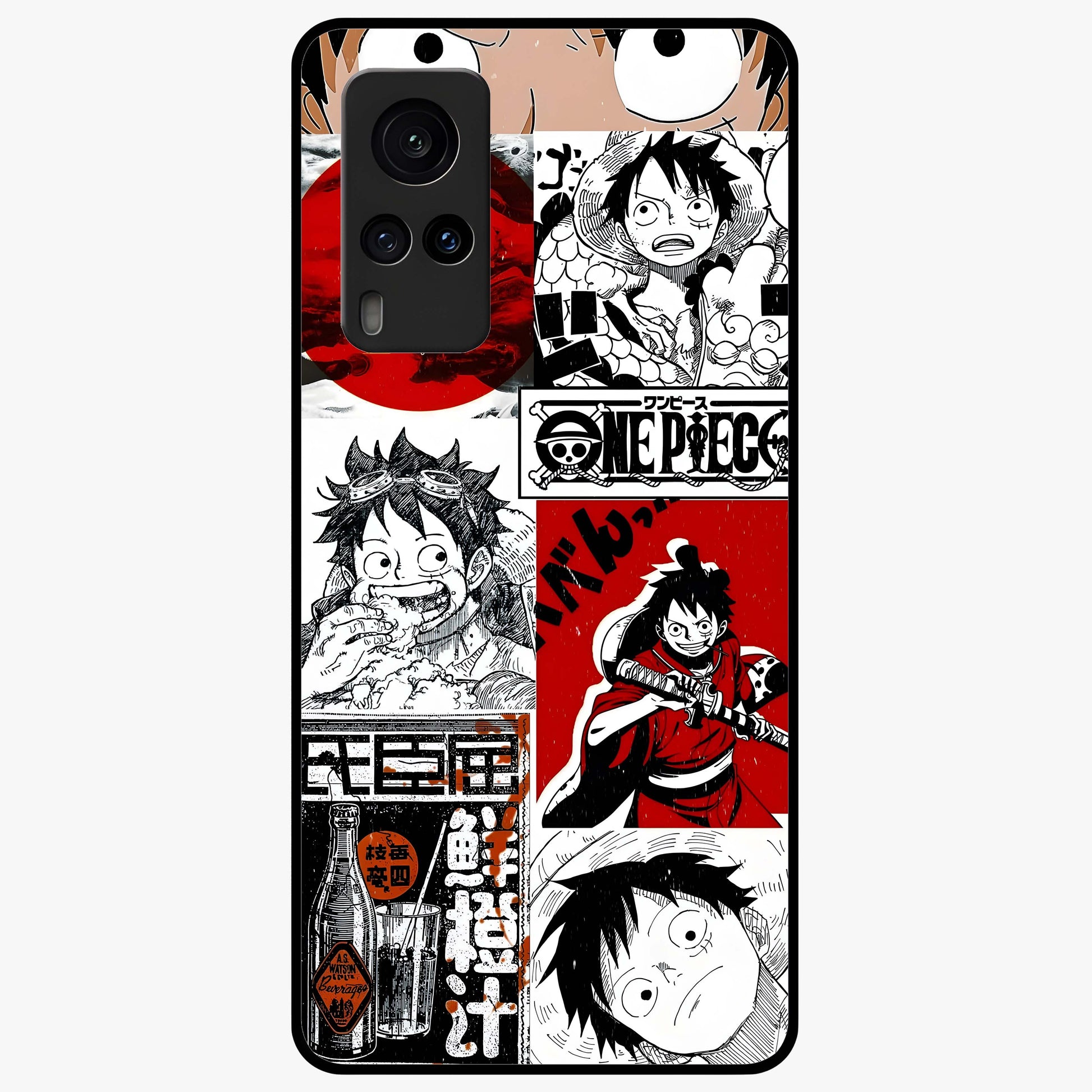 Strawhat Chaos Panels Glass Case showing flat back view with anime inspired chaos panel artwork and glossy glass finish.