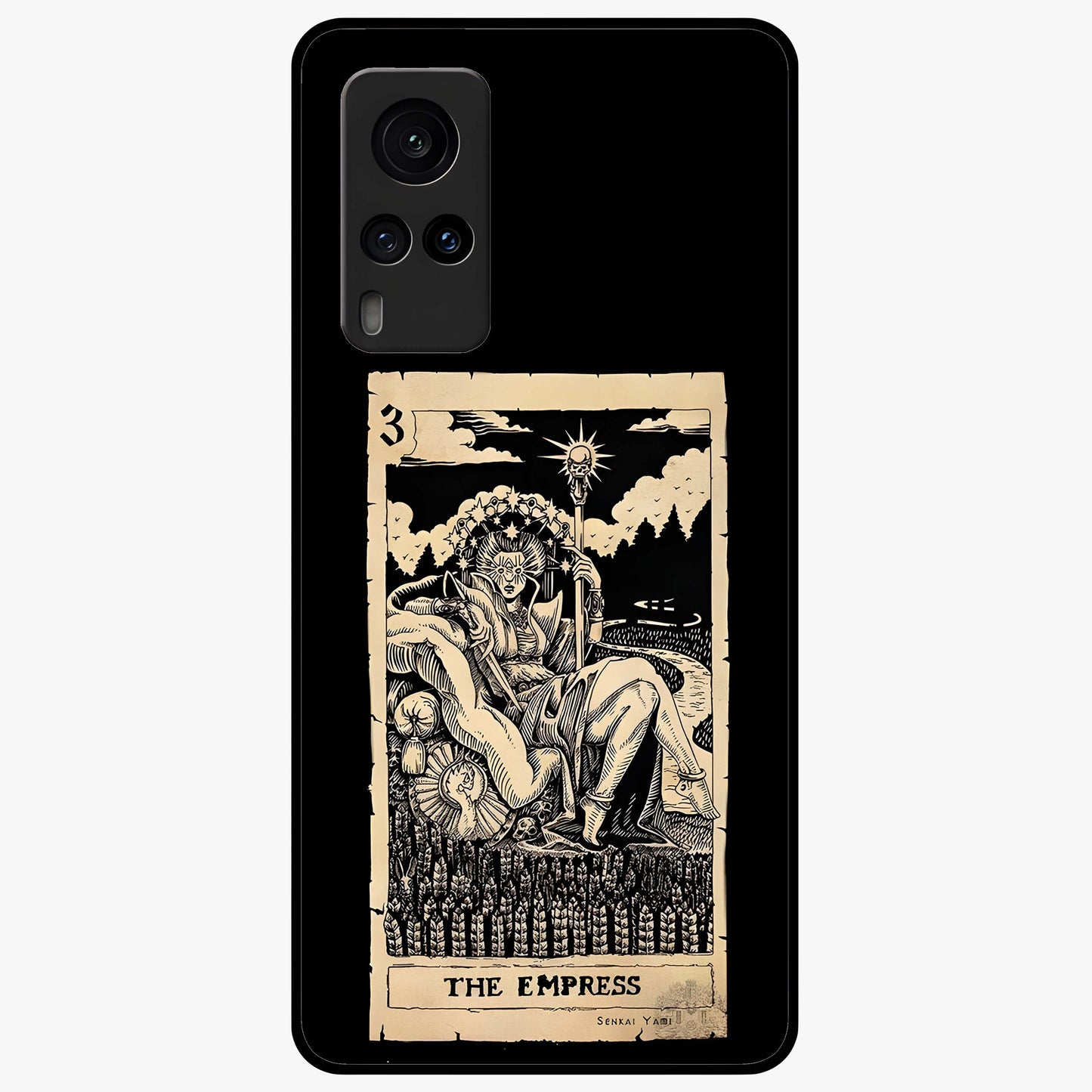 The Empress Glass Case showing flat back view with regal feminine artwork and glossy glass finish.