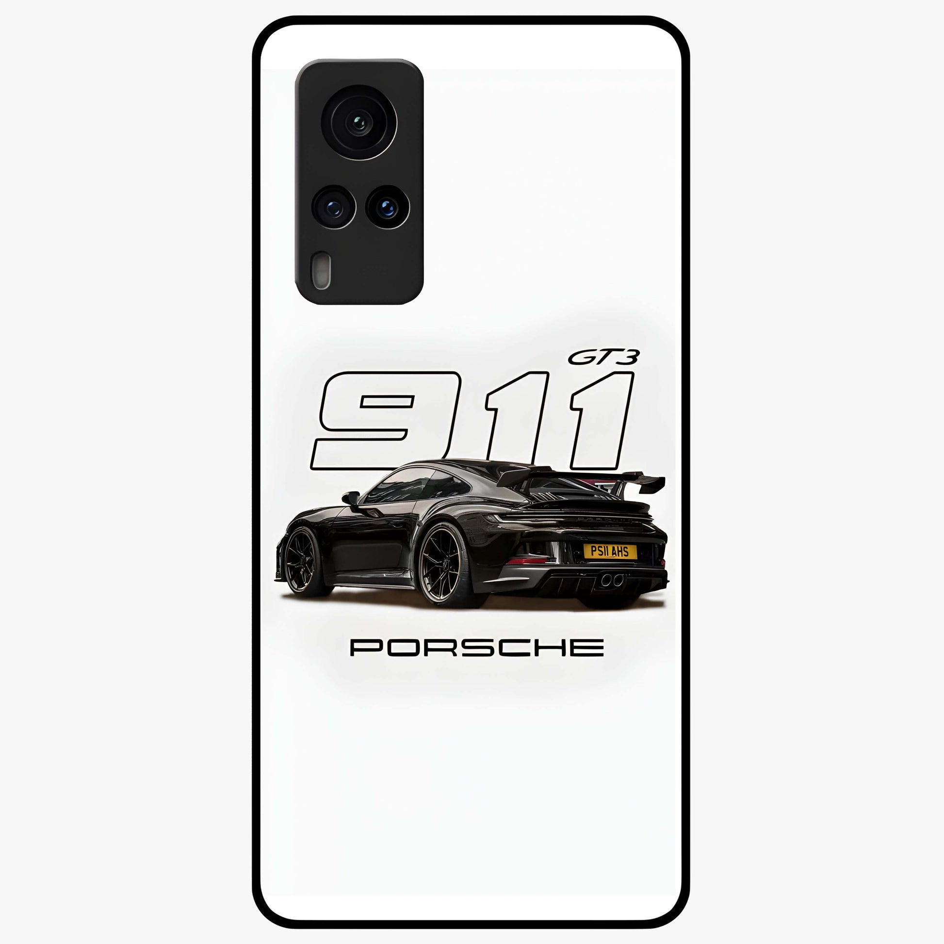 Turbo Legacy Icon Glass Case showing flat back view with iconic sports car inspired artwork and glossy glass finish.