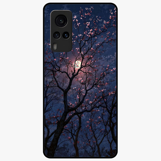 Twilight Sakura Serenade Glass Case showing flat back view with cherry blossom artwork at twilight and glossy glass finish.