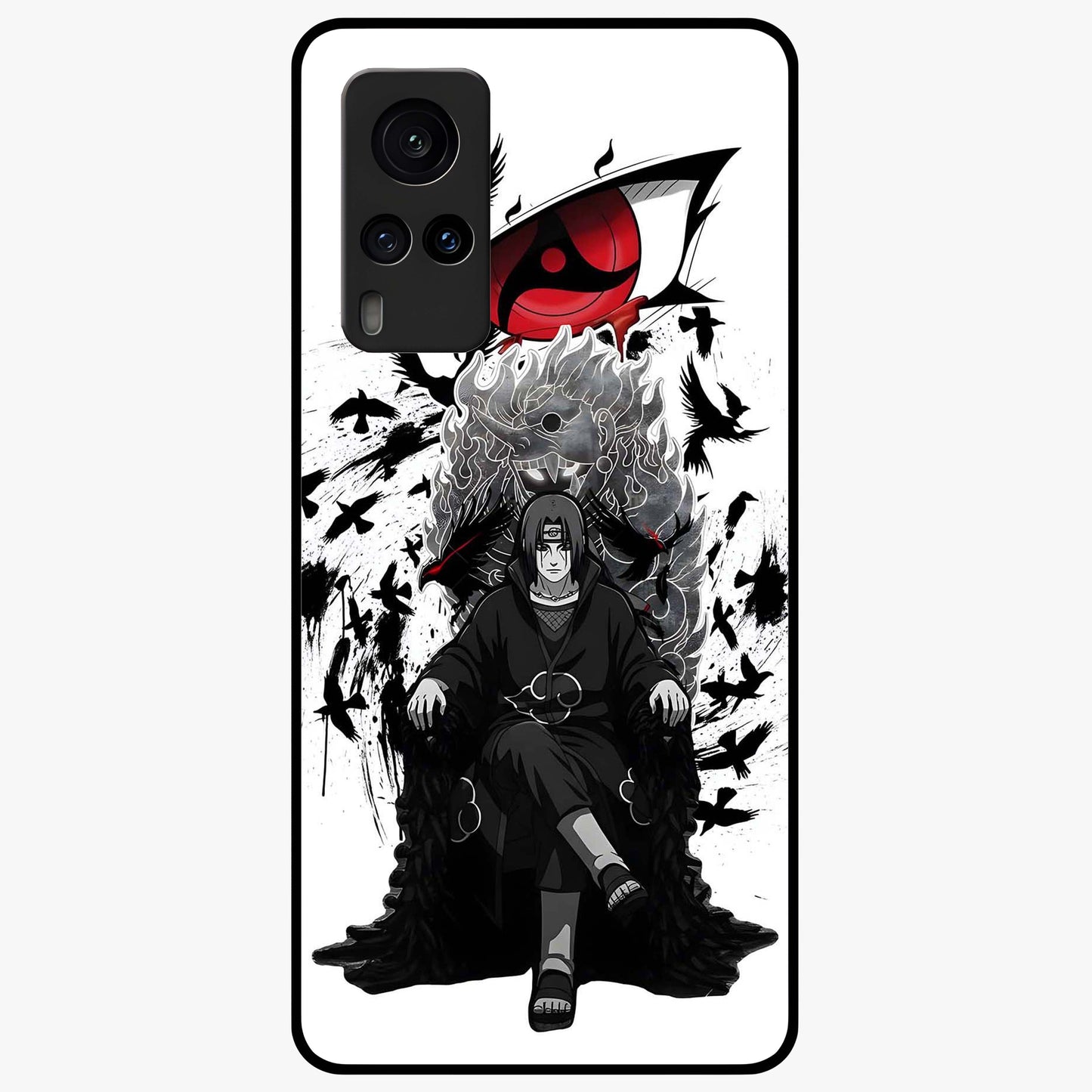 Uchiha Shadow Throne Glass Case showing flat back view with cosmic underwater themed artwork and glossy glass finish.