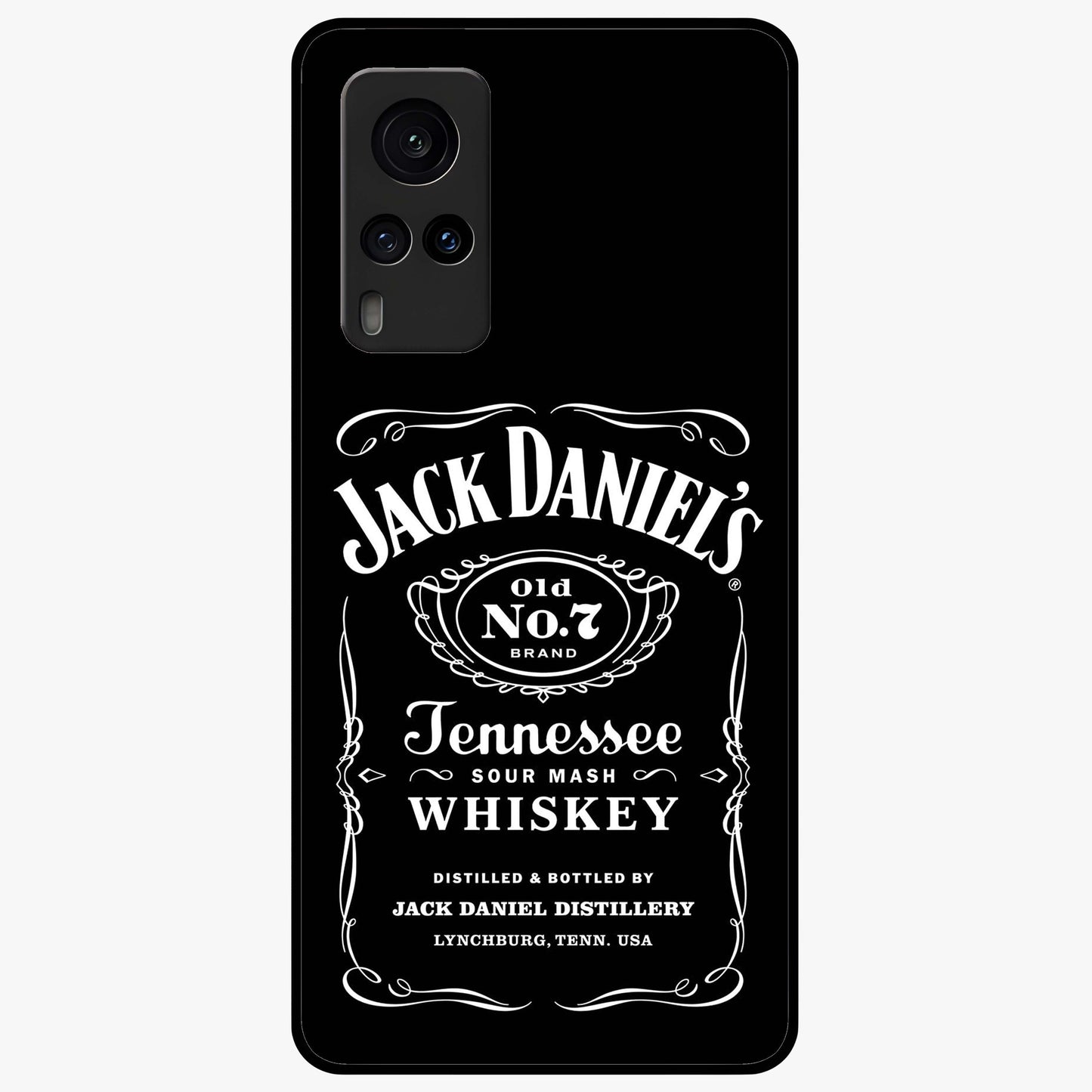 Vintage Whiskey Heritage Glass Case showing flat back view with classic whiskey inspired artwork and glossy glass finish.