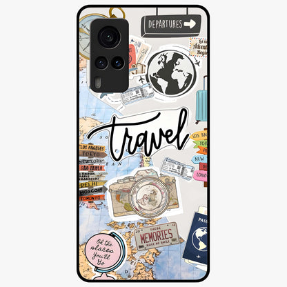 Wanderlust Journal Glass Case showing flat back view with travel inspired artwork and glossy glass finish.