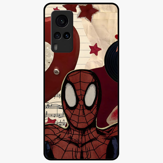 Web Warrior Vibes Glass Case showing flat back view with superhero inspired web themed artwork and glossy glass finish.