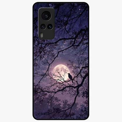 Whispering Moon Silence Glass Case showing flat back view with serene moon themed artwork and glossy glass finish.