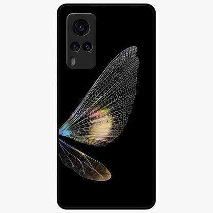 Whispers Of Wings Glass Case showing flat back view with graceful wing inspired artwork and glossy glass finish.