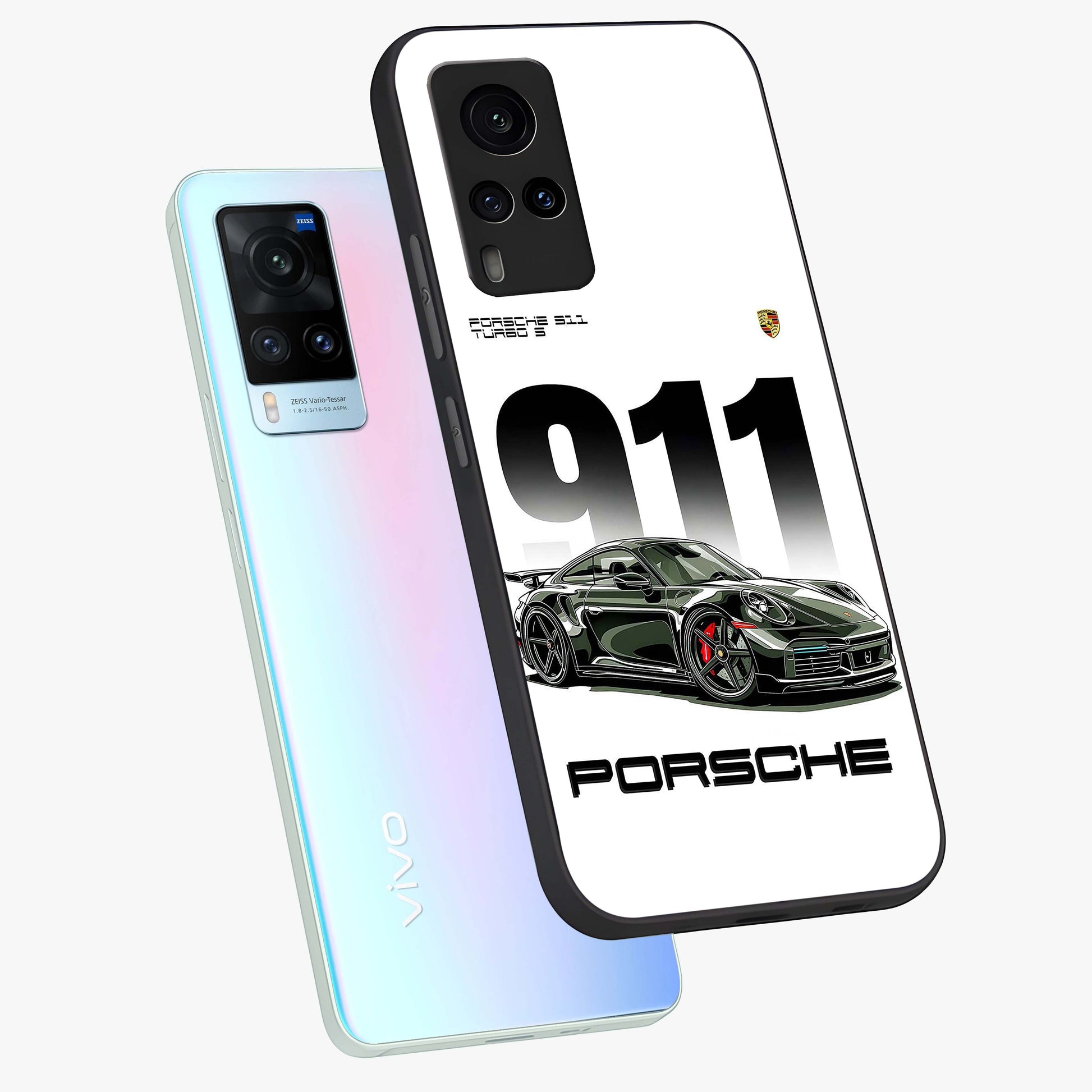911 Turbo Dominance Glass Case displayed in premium angled mockup highlighting sporty car illustration and sleek glass surface.