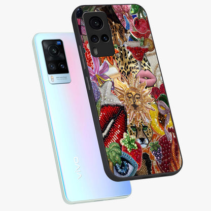 Beaded Fashion Jungle Glass Case displayed in angled mockup highlighting colorful fashion bead design and artistic pattern.