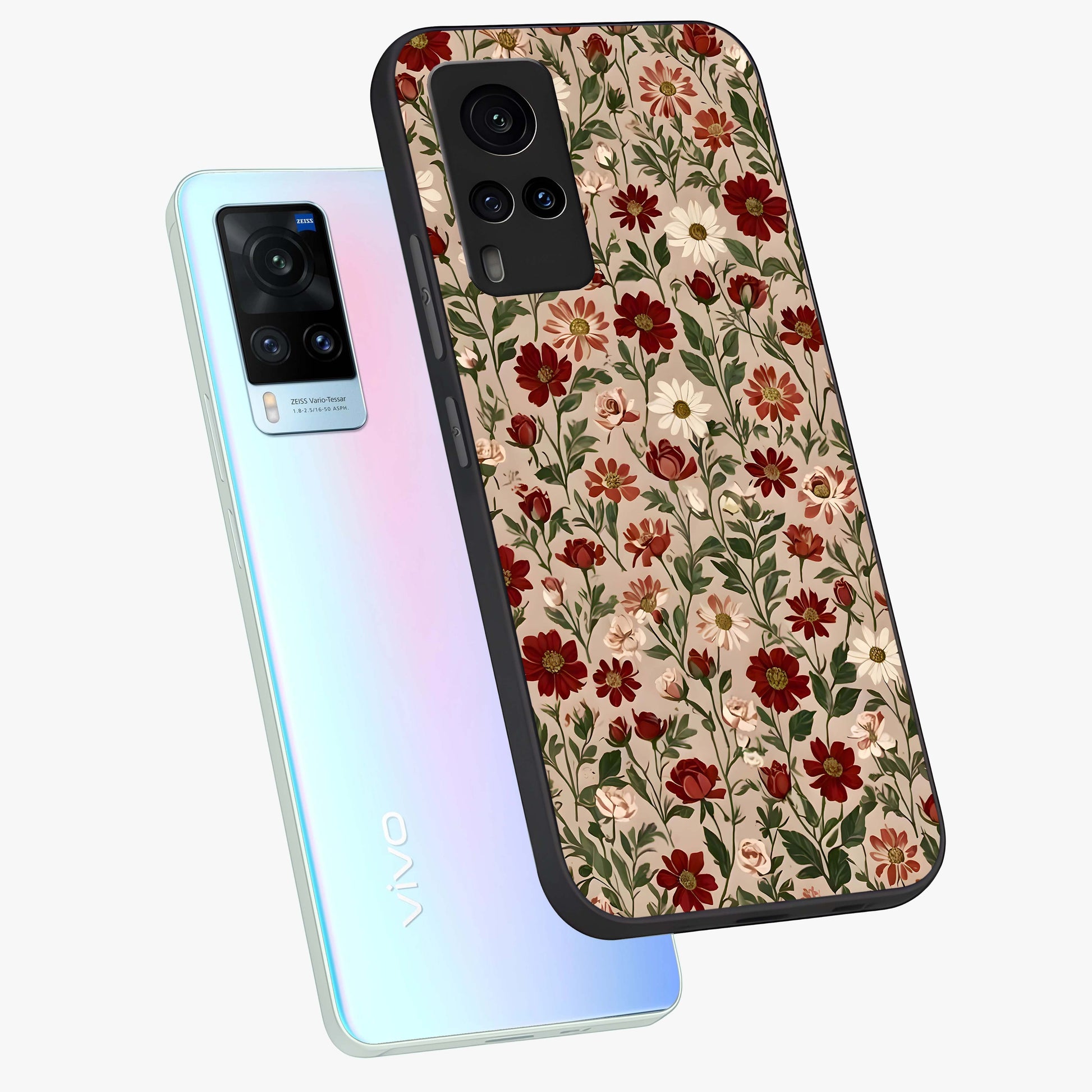 Biege Flower With Leaf Glass Case displayed in angled mockup highlighting minimal floral leaf design and elegant aesthetic.
