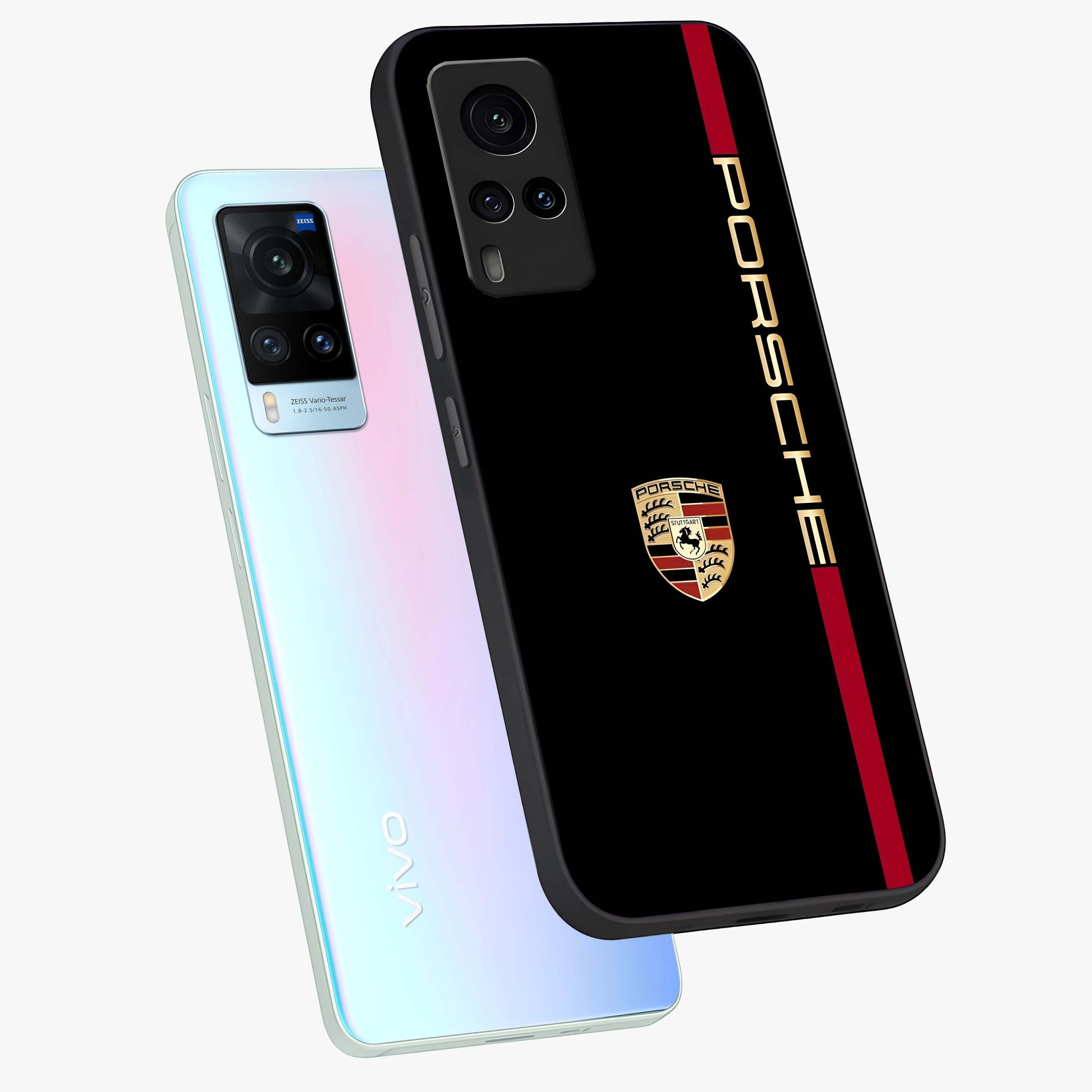 Black Minimal Porsche Glass Case displayed in angled mockup highlighting modern minimal car illustration and clean aesthetic design.