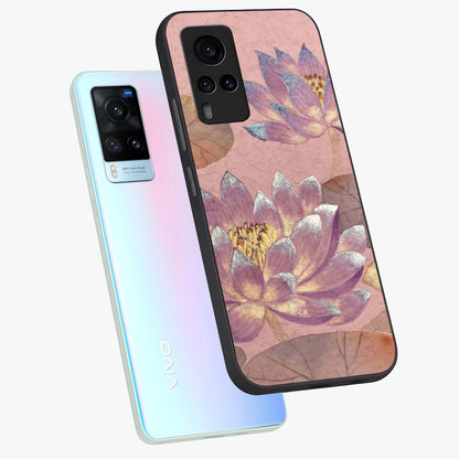Blossom Mist Lotus Glass Case displayed in angled mockup highlighting delicate lotus illustration with calm aesthetic theme.