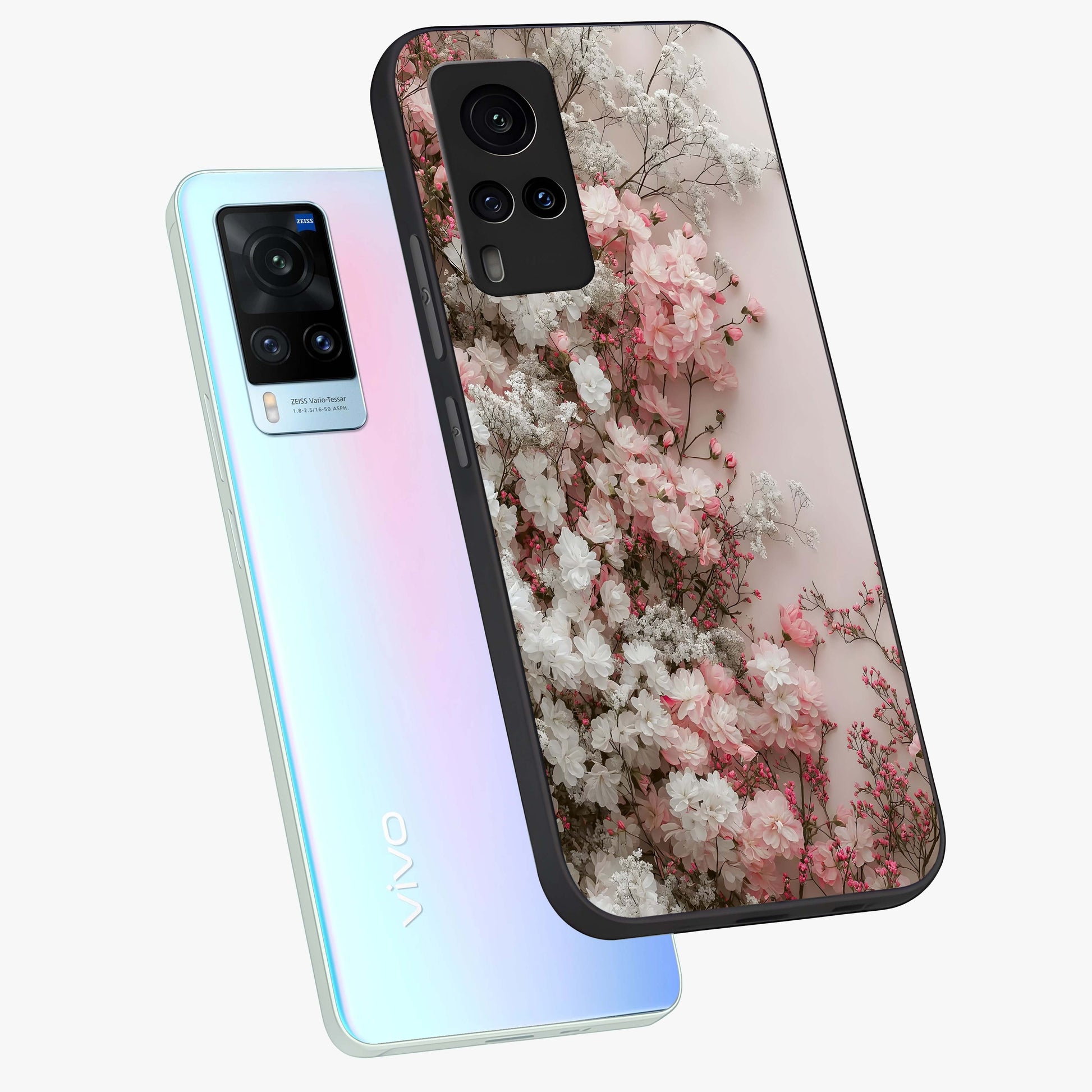 Blush Blossom Cloud Glass Case displayed in angled mockup highlighting soft cloud and blossom design with pastel aesthetic.