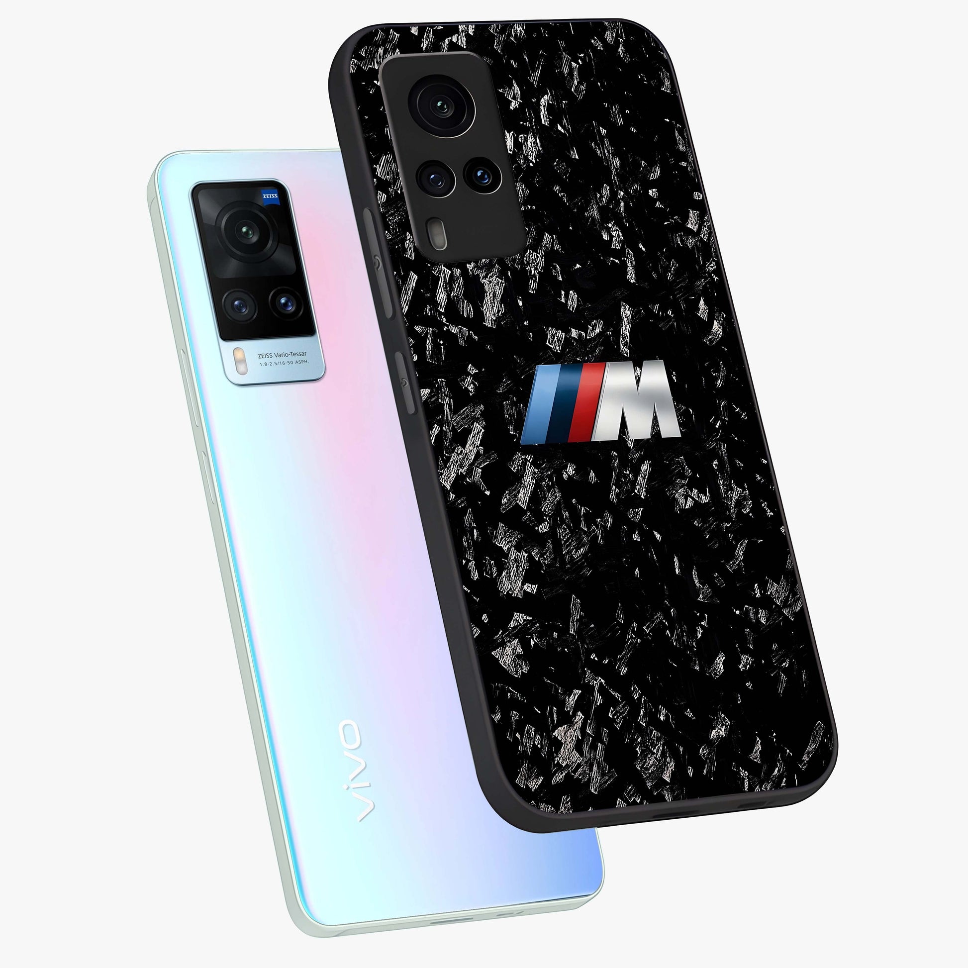 Carbon Speed Mark Glass Case displayed in angled mockup highlighting racing inspired carbon design and sleek aesthetic style.