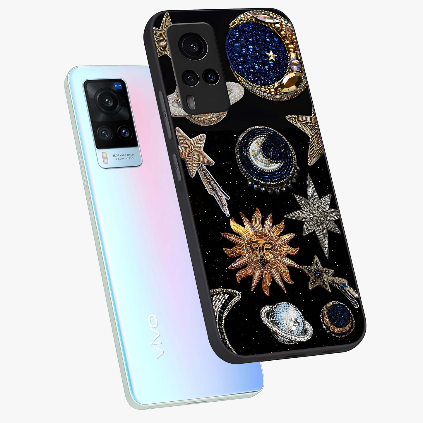 Celestial Gem Constellations Glass Case displayed in angled mockup highlighting gemstone inspired constellation design.