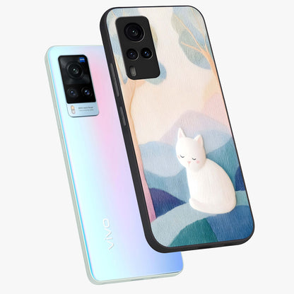 Cotton Dream Cat Glass Case displayed in angled mockup highlighting cute feline illustration with pastel aesthetic style.