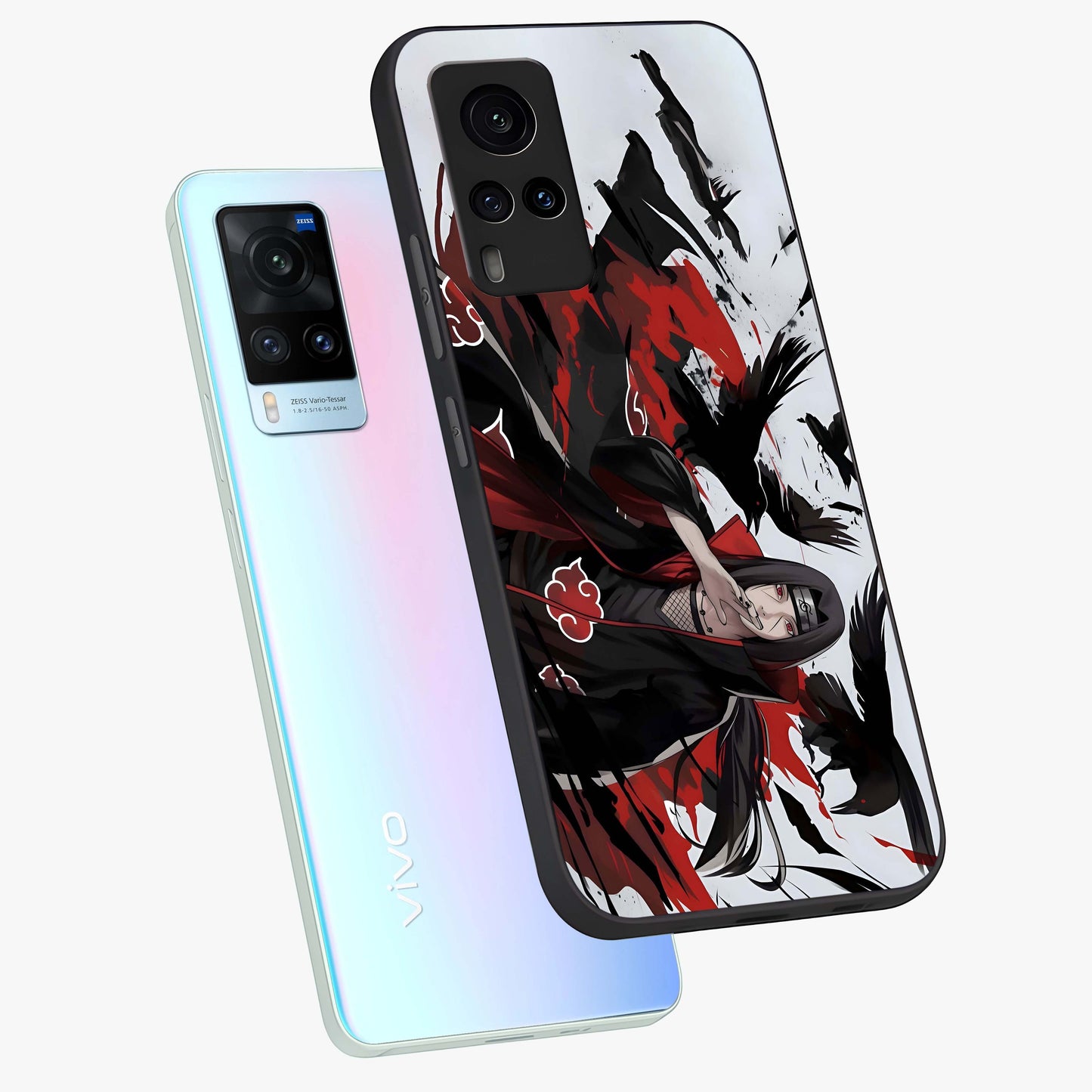 Crimson Crow Illusion Glass Case displayed in angled mockup highlighting mysterious crow graphic with dark aesthetic style.