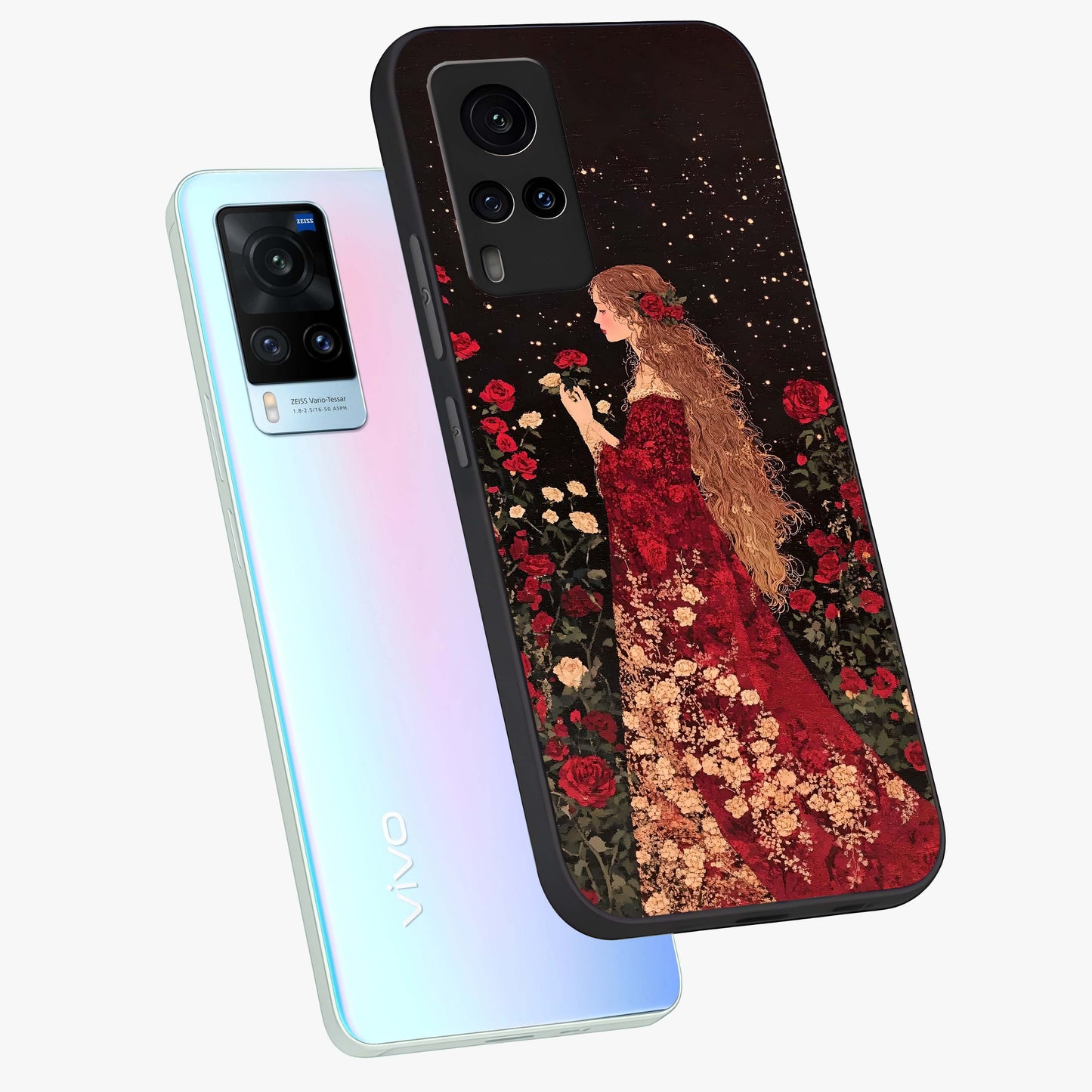 Crimson Dreams Glass Case displayed in angled mockup highlighting soft crimson aesthetic design with artistic theme.