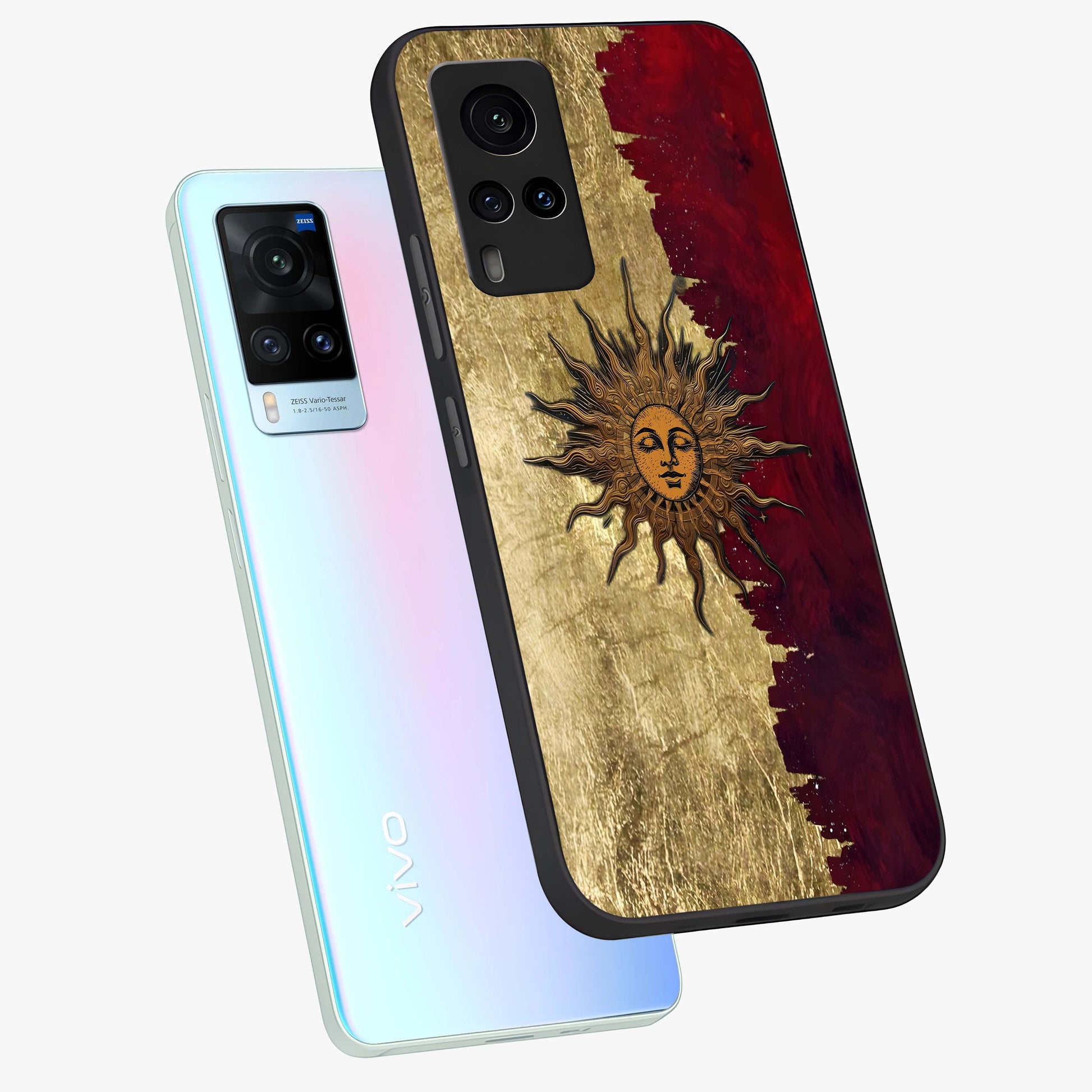 Crimson Sun Majesty Glass Case displayed in angled mockup highlighting majestic crimson sun design with bold aesthetic style.