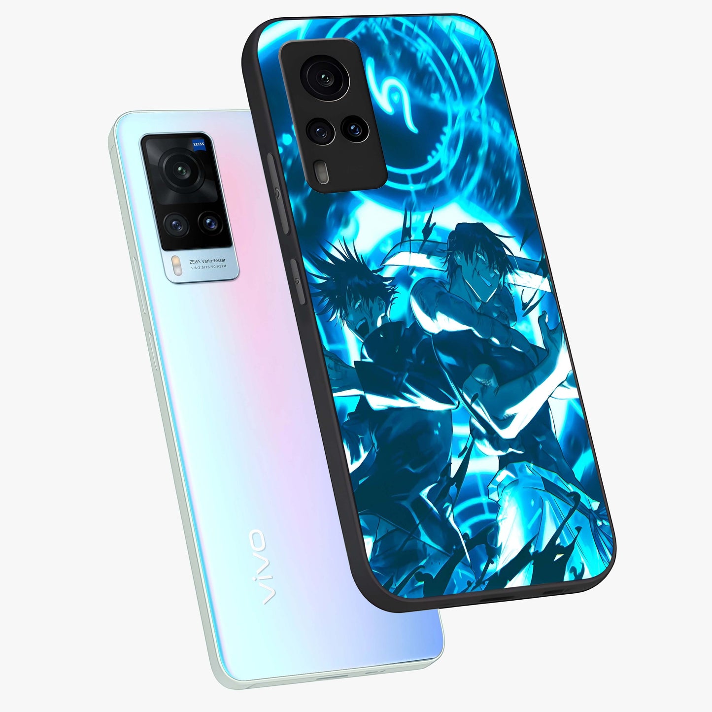 Cursed Energy Clash Glass Case displayed in angled mockup highlighting powerful battle inspired graphic with anime style aesthetic.