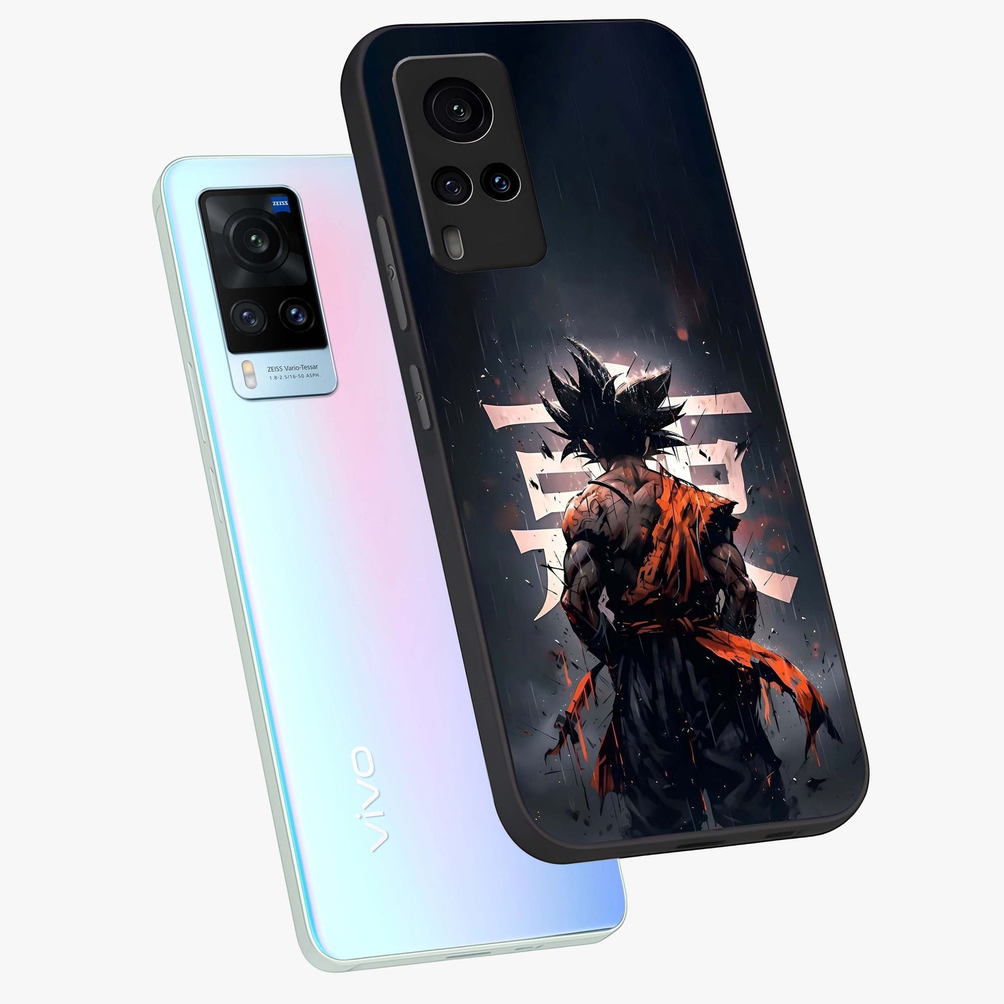 Dark Warrior In Rain Glass Case displayed in angled mockup highlighting dramatic warrior illustration with dark rain aesthetic.