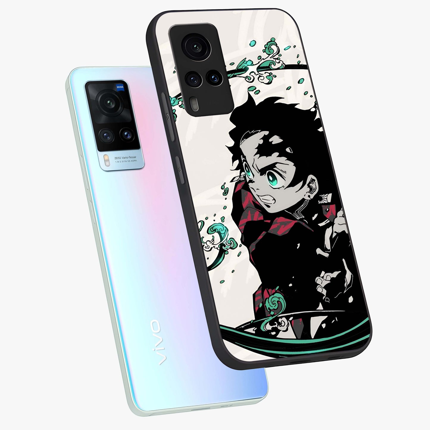 Demon Slayer Glass Case displayed in angled mockup highlighting dramatic anime character design with action aesthetic.