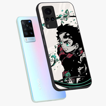 Demon Slayer Glass Case displayed in angled mockup highlighting dramatic anime character design with action aesthetic.