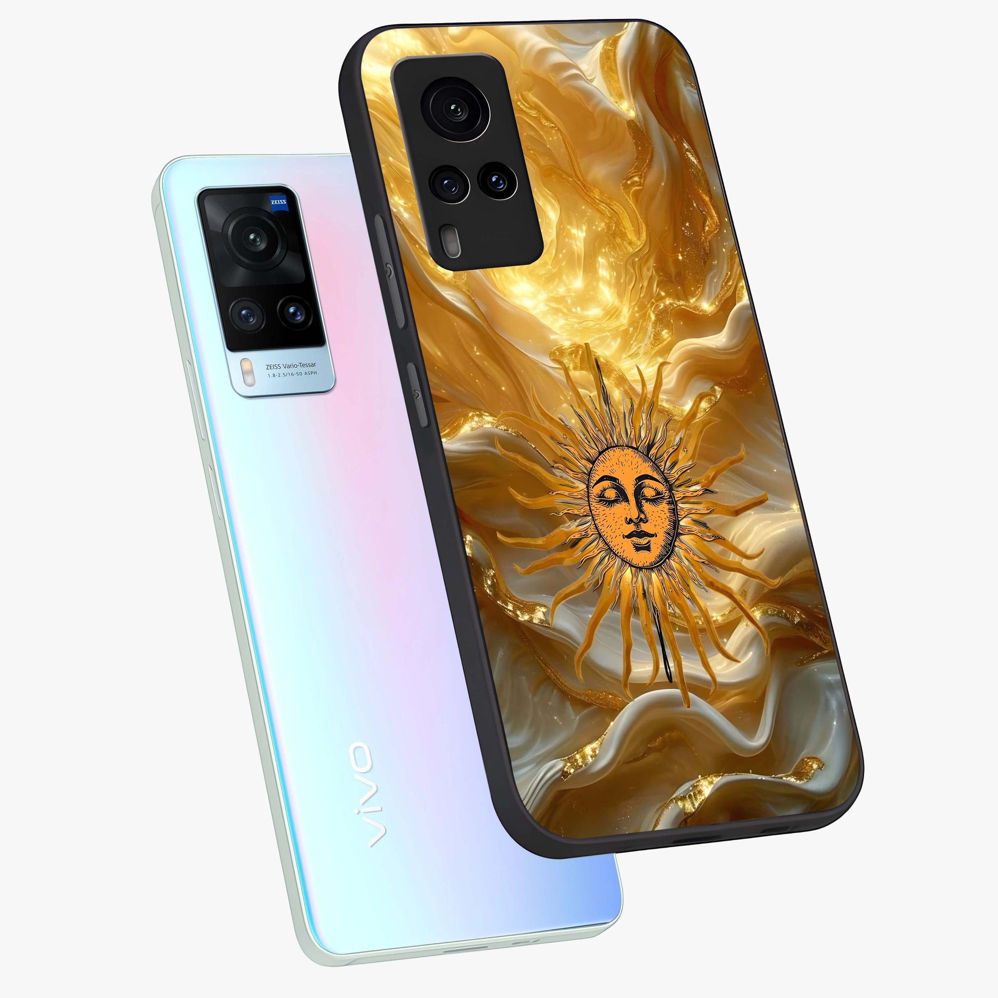 Eternal Golden Glow Glass Case displayed in angled mockup highlighting glowing golden aesthetic design with elegant style.
