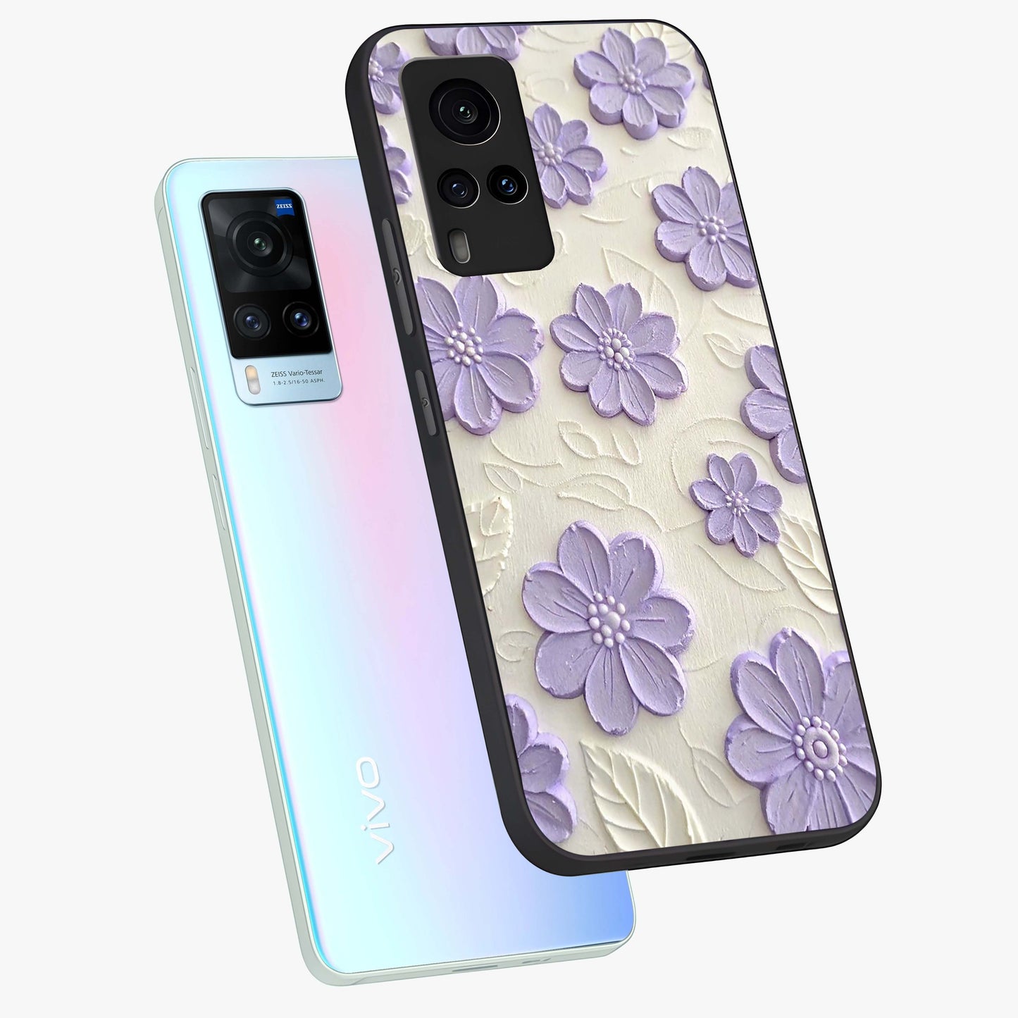 Floral Wall Art With Purple Flowers Glass Case displayed in angled mockup highlighting vibrant purple floral illustration with artistic aesthetic.
