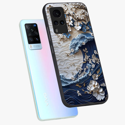 Floral Wave Origami Glass Case displayed in angled mockup highlighting geometric origami flower design with modern aesthetic style.