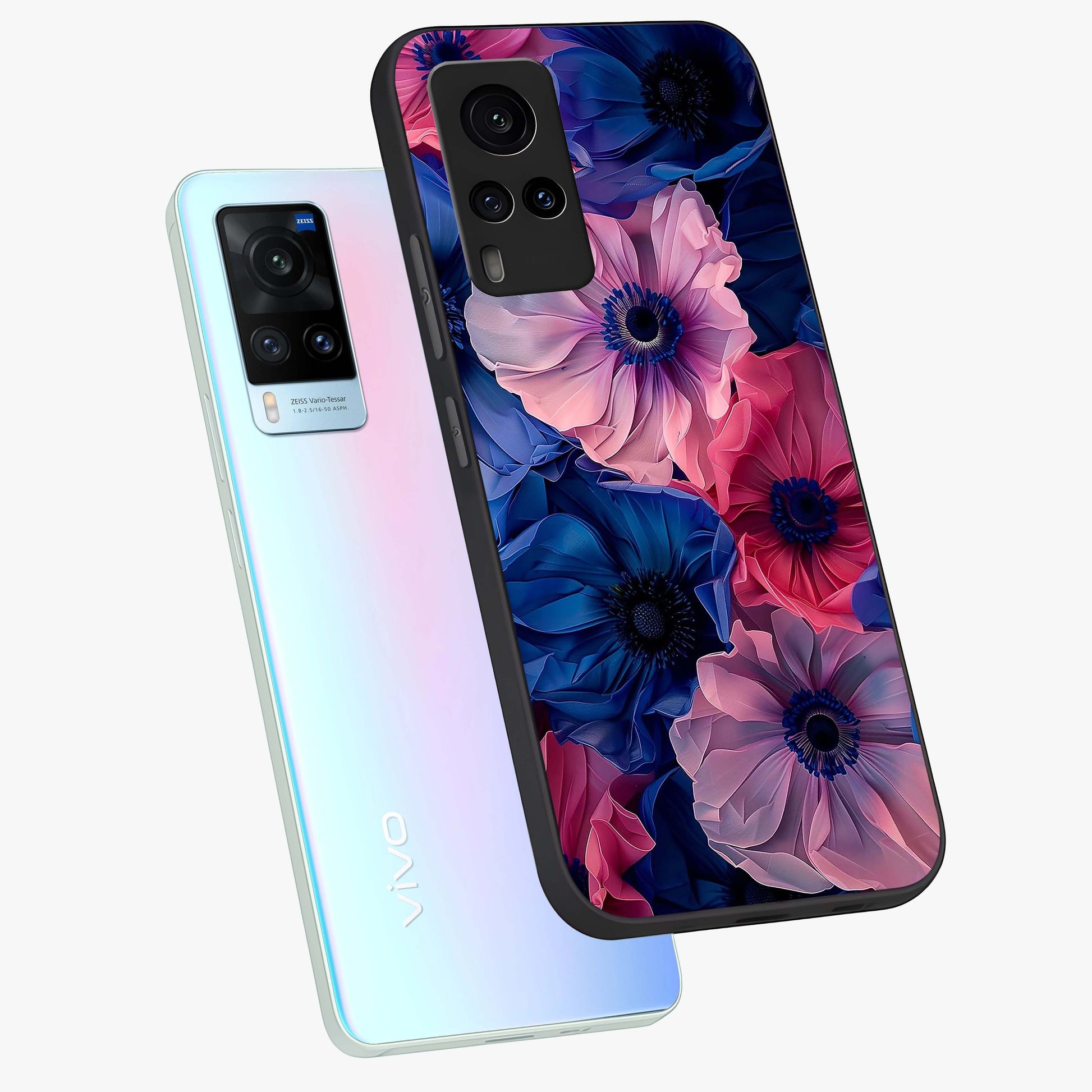 Flower Paper Art Pattern Glass Case displayed in angled mockup highlighting layered paper flower design with artistic aesthetic.