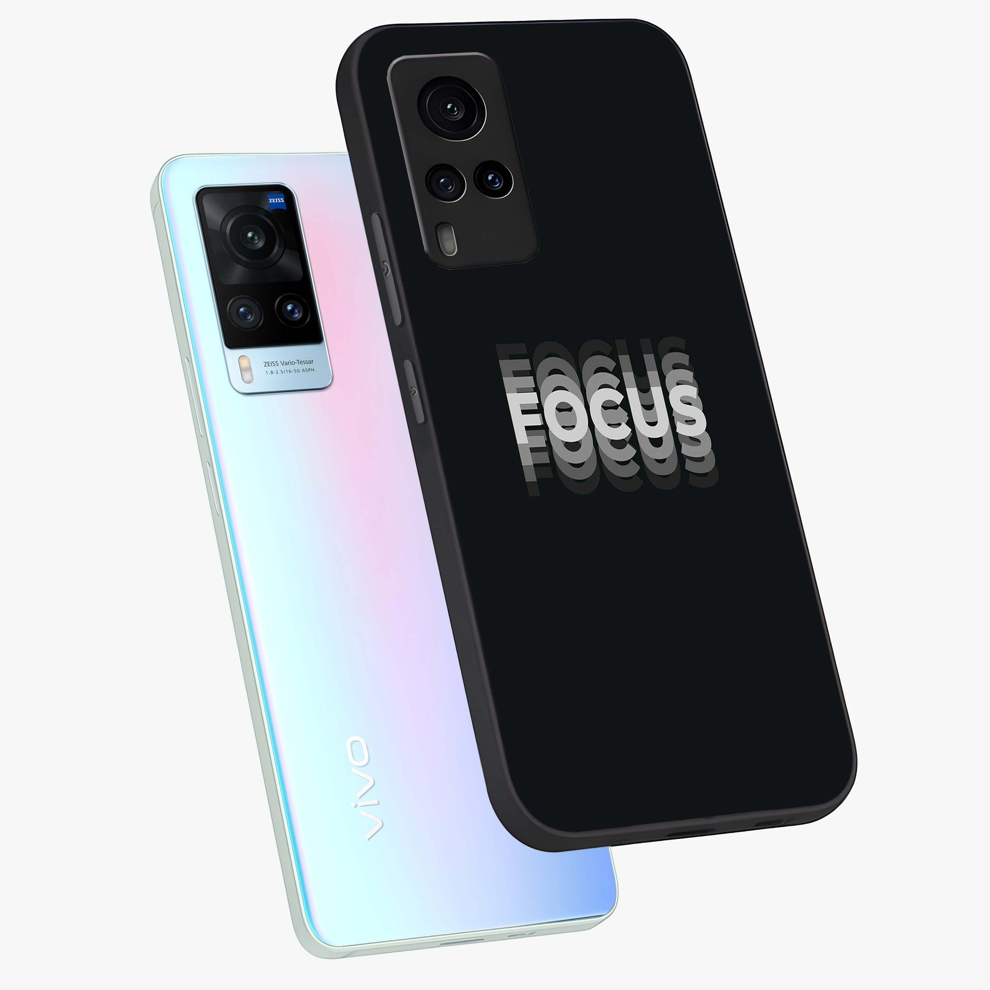 Focus Mode On Glass Case displayed in angled mockup highlighting clean minimal text artwork with modern aesthetic style.