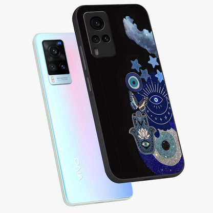Galactic Charm Cluster Glass Case displayed in angled mockup highlighting luminous galaxy inspired design with dreamy aesthetic.
