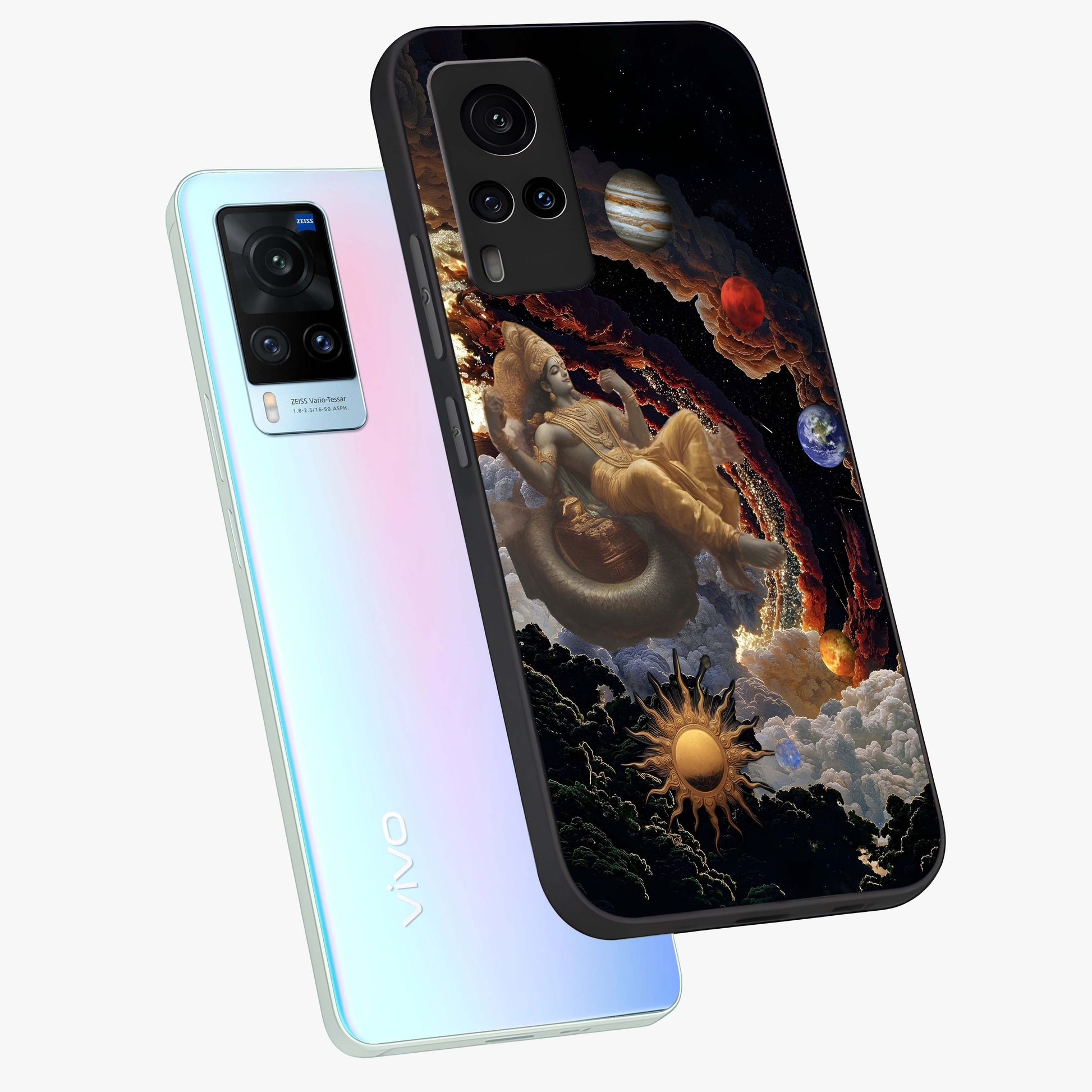 Galactic Divine God Glass Case displayed in angled mockup highlighting powerful celestial deity illustration with galactic aesthetic.