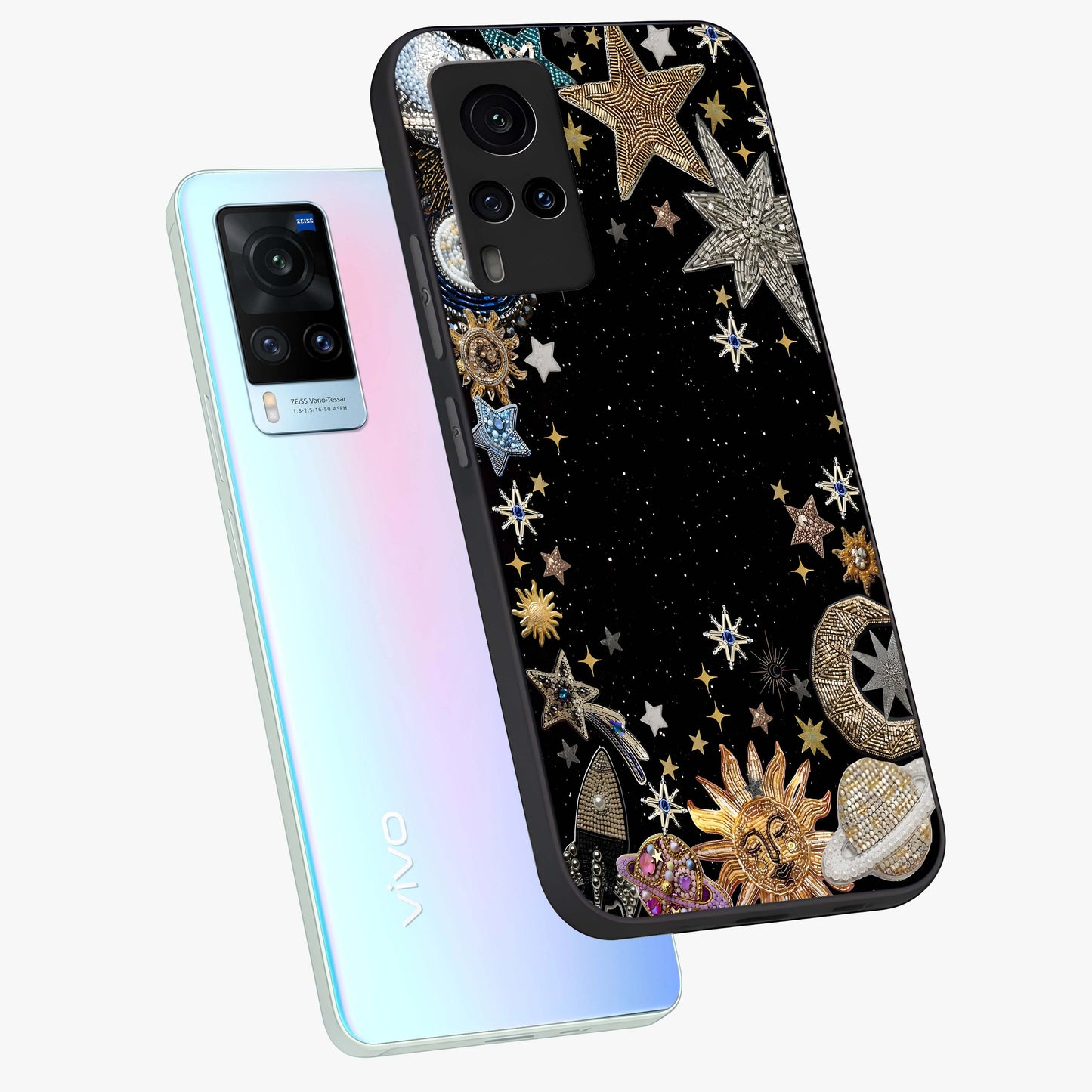 Galactic Jewel Stars Glass Case displayed in angled mockup highlighting shining celestial star design with cosmic aesthetic style.