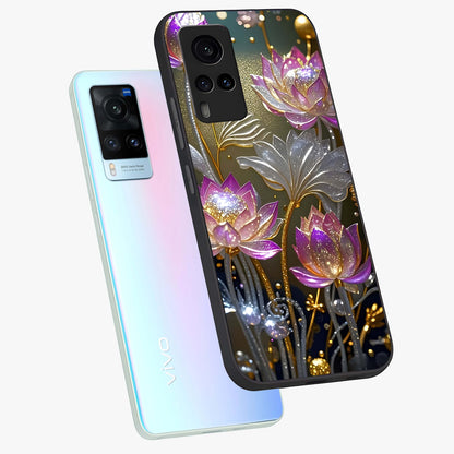 Golden Floral Majesty Glass Case displayed in angled mockup highlighting elegant flower design with royal golden aesthetic.