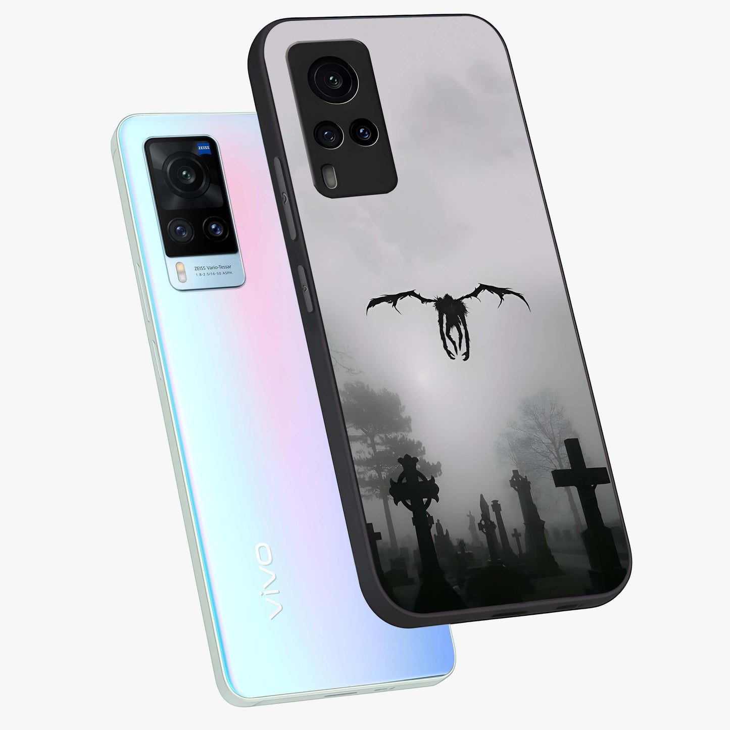 Graveyard Shadow Descent Glass Case displayed in angled mockup highlighting eerie shadow illustration with gothic aesthetic.