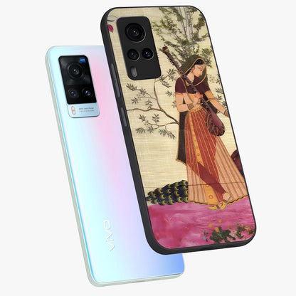 Lady With Veena Art Glass Case displayed in angled mockup highlighting graceful musical illustration with cultural artistic aesthetic.