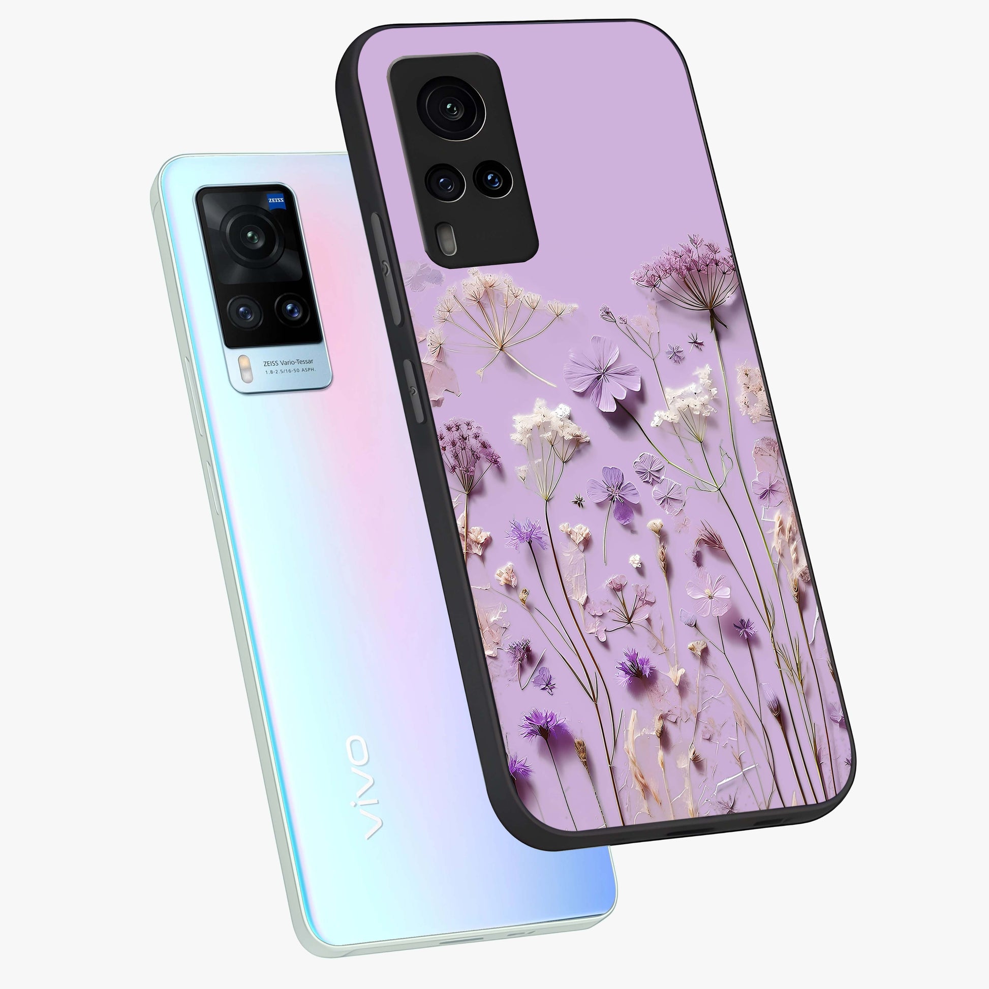 Lavender Blossom Dream Glass Case displayed in angled mockup highlighting dreamy lavender flower design with calming aesthetic style.