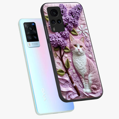 Lavender Cat Whimsy Glass Case displayed in angled mockup highlighting playful feline illustration with pastel lavender aesthetic.