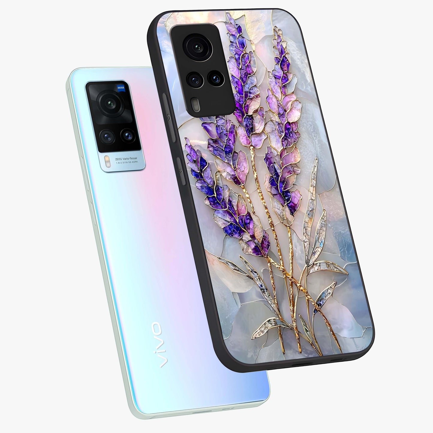 Lavender Dream Glow Glass Case displayed in angled mockup highlighting dreamy purple glow design with soft artistic style.