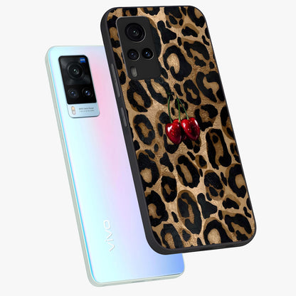 Leopard Wild Cherry Glass Case displayed in angled mockup highlighting bold animal print design with playful cherry aesthetic.