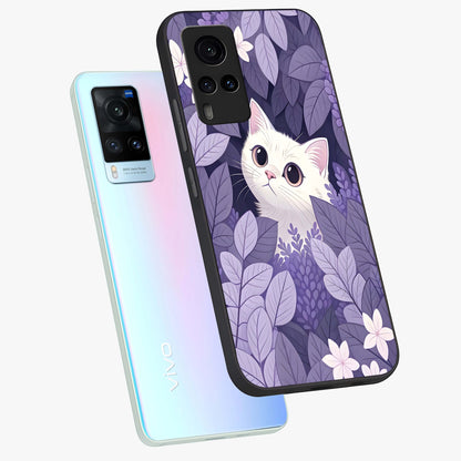 Lilac Hide Peek Cat Glass Case displayed in angled mockup highlighting playful feline illustration with lilac aesthetic design.