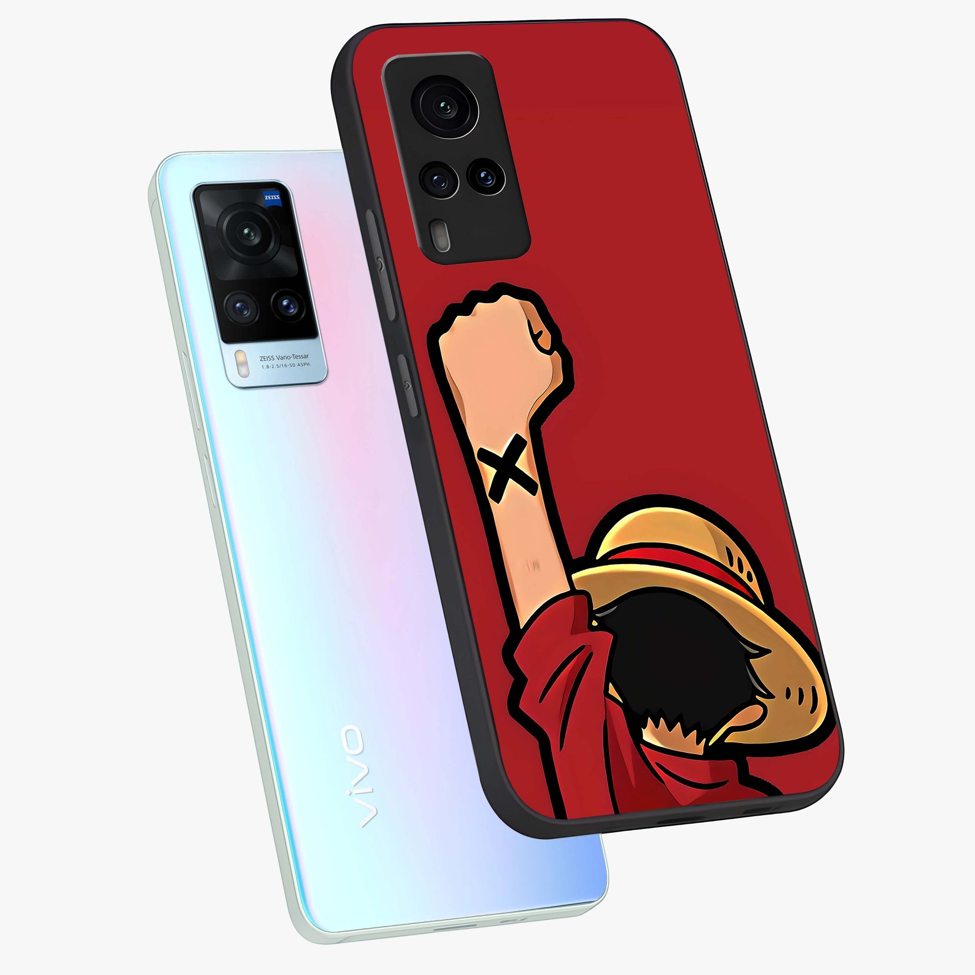 Luffy X Spirit Glass Case displayed in angled mockup highlighting powerful anime design with energetic action aesthetic.