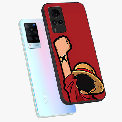 Luffy X Spirit Glass Case displayed in angled mockup highlighting powerful anime design with energetic action aesthetic.