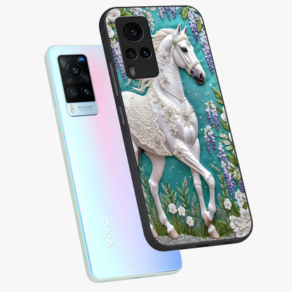 Majestic Floral Stallion Glass Case displayed in angled mockup highlighting majestic stallion illustration with elegant floral aesthetic.