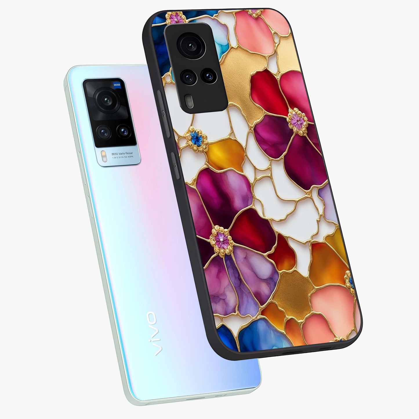 Marble Flower Pattern Glass Case displayed in angled mockup highlighting elegant marble floral design with modern aesthetic.