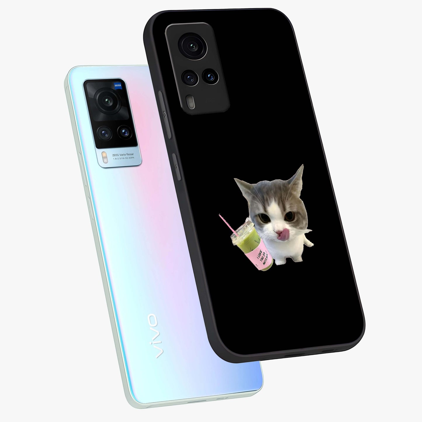 Matcha Cat Style Glass Case displayed in angled mockup highlighting playful feline design with pastel matcha aesthetic.